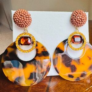 Tortoise Shell and Brown Beaded Earrings